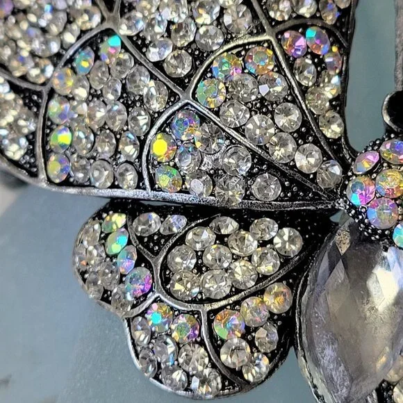 Large Rhinestone Butterfly Hinged Cuff Bracelet - Picture 13 of 14